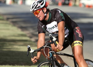 Hannah Ross, exercise physiology graduate, rides in the Hotter 'N Hell crit races Aug. 22. Photo by Lauren Roberts
