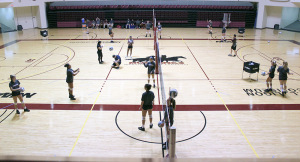 Midwestern State University's women's volleyball team runs drills and scrimmages during practice, Tuesday, September 1, 2015. Photo by Francisco Martinez