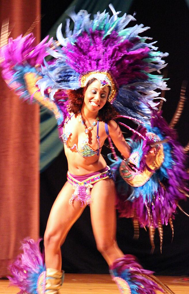 Chanice LaTouche, during the Caribfest Pageant Wednesday night in Akin Auditorium. Pageant started 45 minutes late, but the house was still packed with more than 300 people for the show. Five contestants competed in the Miss Caribfest Pageant, with Indira Placide winning the crown. Photo by Rachel Johnson