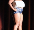 Debossha Christian, mechanical engineering soph, poses during the swimsuit round during the Caribfest Pageant Wednesday night in Akin Auditorium. Pageant started 45 minutes late, but the house was still packed with more than 300 people for the show. Five contestants competed in the Miss Caribfest Pageant, with Indira Placide winning the crown. Photo by Rachel Johnson