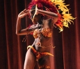 Indira Placide, biology junior, dances in her costume in the Costume and Personality portion during the Caribfest Pageant Wednesday night in Akin Auditorium. Pageant started 45 minutes late, but the house was still packed with more than 300 people for the show. Five contestants competed in the Miss Caribfest Pageant, with Indira Placide winning the crown. Photo by Rachel Johnson