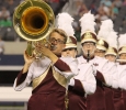 Austin Glenn, music education freshman, marches with the Midewstern State University band during halftime at Midwestern State University v. Eastern New Mexico game at AT&T Cowboys Stadium in Arlington, Sept. 20, 2014. Photo by Rachel Johnson