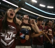 Malaeni Ramos, biology freshman, Tim Torres, biology freshman, Ben Massey, biology freshman, and Rodrigo Mireles, marketing freshman, getting excited after Midwesten scored a touch down. Midwestern State University v. Eastern New Mexico game at AT&T Cowboys Stadium in Arlington, Sept. 20, 2014. Photo by Rachel Johnson