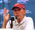 Head football coach Bill Maskill answers questions from reporters during the press conference after the Midwestern State University v. Eastern New Mexico game at AT&T Cowboys Stadium in Arlington, Sept. 20, 2014. Photo by Rachel Johnson