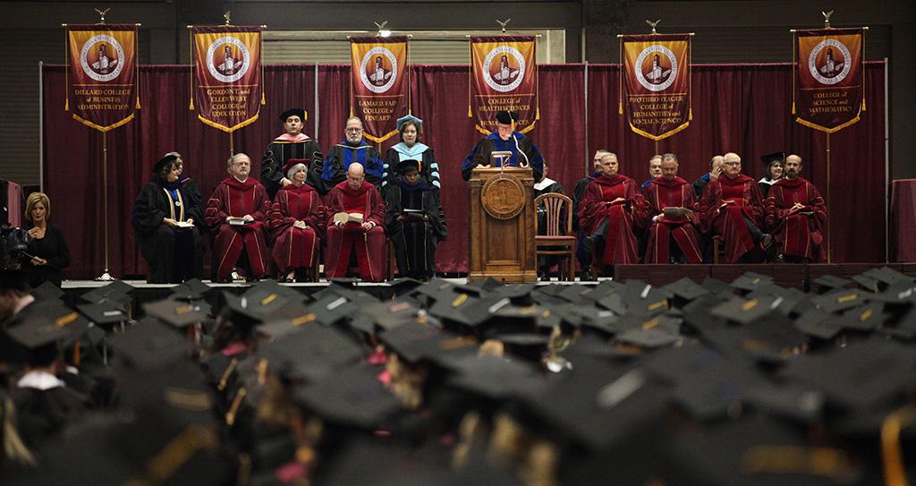Jesse Rogers delivers the commencement address at Midwestern State University graduation, May 16, 2015 at the Kay Yeager Coliseum.