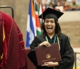 Ruby Arriaga, business senior, is full of joy after receiving her diploma at Midwestern State University graduation, May 16, 2015 at the Kay Yeager Coliseum. Photo by Francisco Martinez