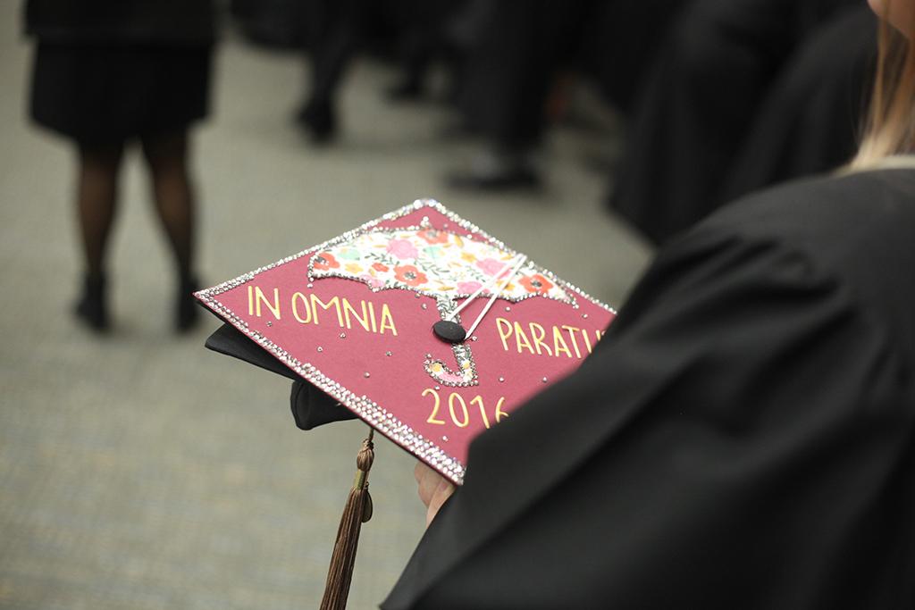 Sarah Davison, bachelor of arts graduate said, "[The inspiration for her cap decoration was] Gilmore Girls. It's the revival year. I had to commerate them somehow." Photo by Jeanette Perry.