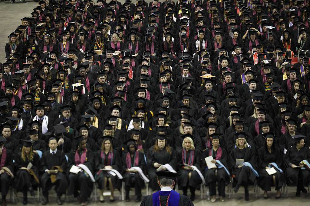 A total of 502 graduates sit down during the MSU commencement ceremony at Kay Yeager Coliseum. Saturday Dec. 16, 2017. Photo by Francisco Martinez