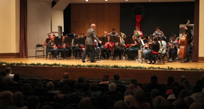 The Wind Ensemble performs a varety of Christmas songs at the end of the MSU-Burns Fantasy of Lights opening ceromony in Akin Auditorium Monday, Nov. 20, 2017. Photo by Rachel Johnson