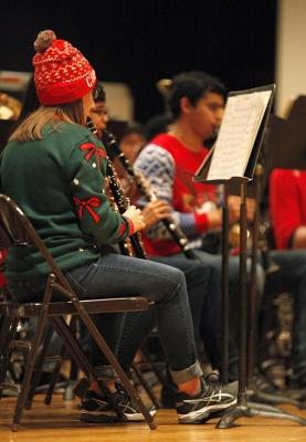 The Wind Ensemble performs a varety of Christmas songs at the end of the MSU-Burns Fantasy of Lights opening ceromony in Akin Auditorium Monday, Nov. 20, 2017. Photo by Rachel Johnson