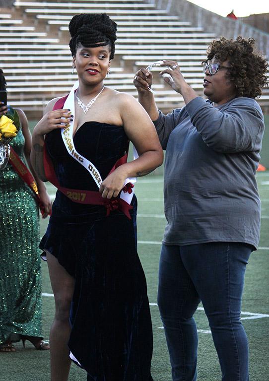 Jaylon Williams, sociology senior, is crowned the 2017 Homecoming Queen during Halftime at Memorial Stadium Saturday Oct. 21, 2017. Photo by Rachel Johnson