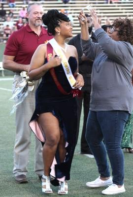 Jaylon WIlliams, sociology senior, gets crowned Mrs. Homecoming for the West Texas vs MWSU 2017 football game held in the Memorial Stadium Oct. 21. Photo by Marissa Daley