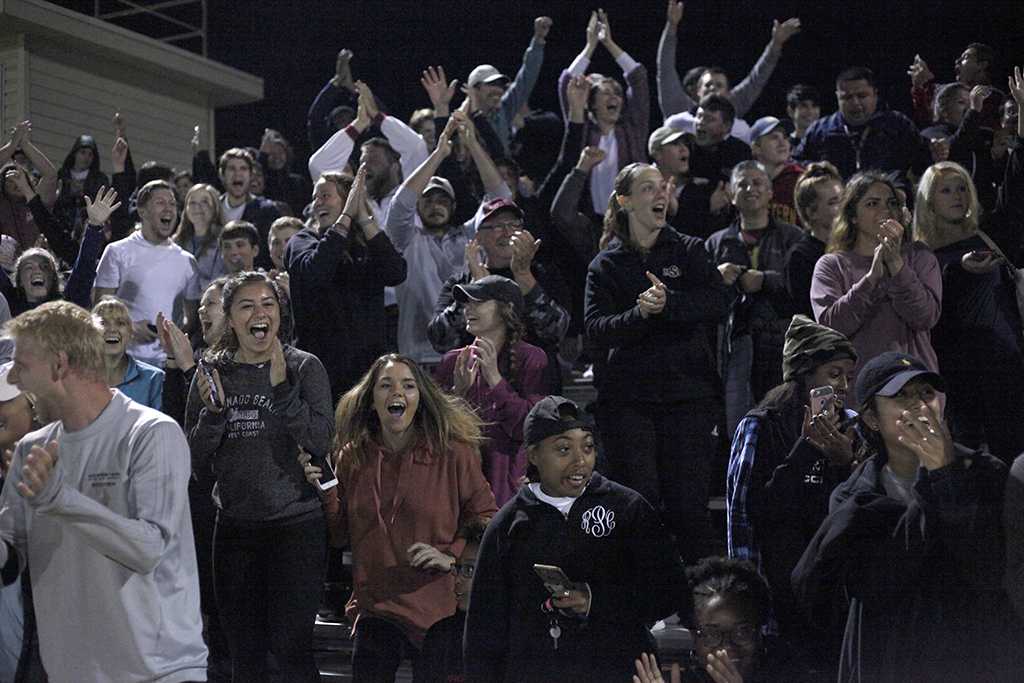 Crowd celebrates second goal made on the last minute of the NCAA Division II South Central Regional game vs Colorado School of Mines at Stang Park, where MSU won 2-0. Thursday, Nov. 16, 2017. Photo by Francisco Martinez