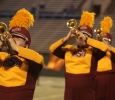 Computer science junior Cory Michener and other trumpet players perform at the Midwestern State football game, Aug. 31, 2017, against Quincy, Illinois. MWSU won 53-6 in the season opener. Photo by Bradley Wilson