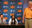 Athletic Director Charlie Carr introduces Brenna Moore, nursing senior, and Jeff Ray, golf coach, at a press conference with Moore discussing her national championship in golf, the first national NCAA championship won by a Midwestern State University athlete. Photo by Bradley Wilson