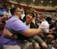 Brett LaFleur and Cody Park give each other hug as part of the speaker's talk at Midwestern State University Convocation. Photo by Bradley Wilson