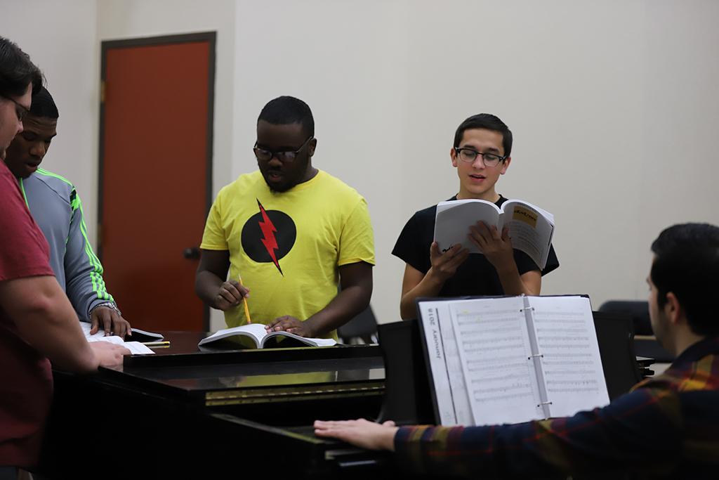 at the first rehearsal for Urinetown, Jan. 16, 2018. Photo by Bradley Wilson