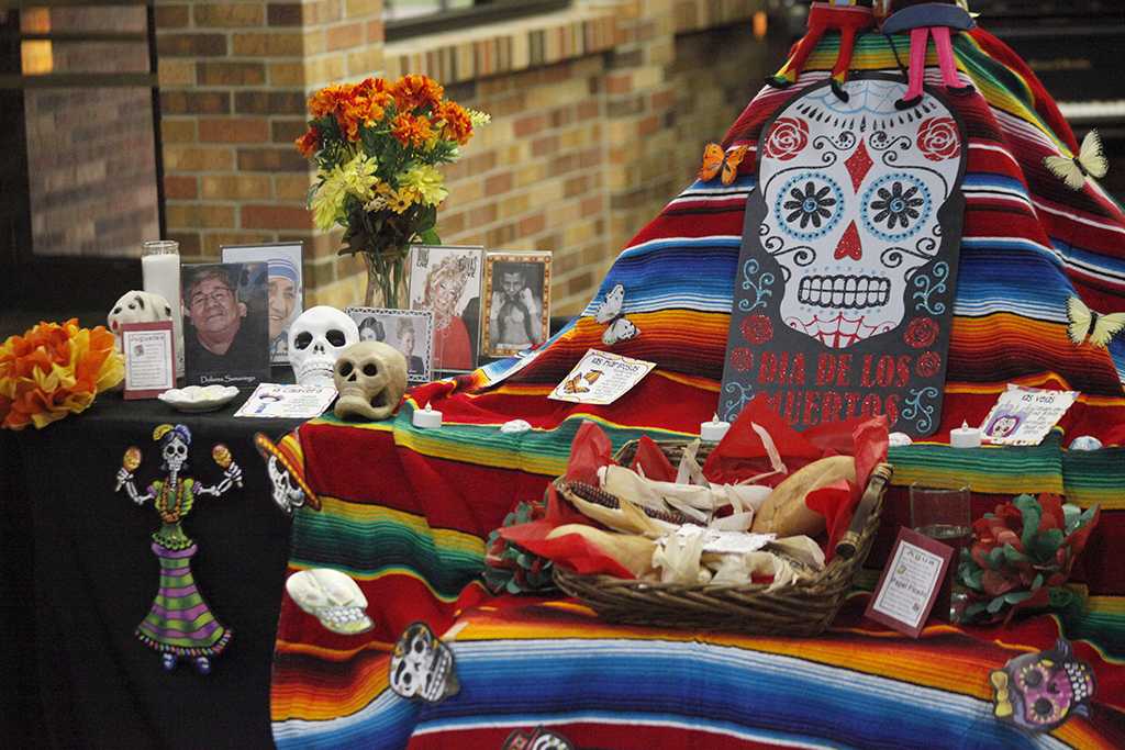 Display for the Dia de los Muertos event held by multiple organizations in the Atrium where food and drinks were provided, Wednesday, Nov. 1, 2017. Photo by Francisco Martinez