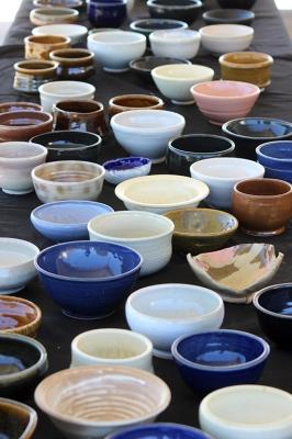 Outdoor exhibit of MSU donated bowls at Empty Bowls of Wichita Falls at Wichita Falls Museum of Art at MSU, Oct 10, 2017. Photo by Francisco Martinez