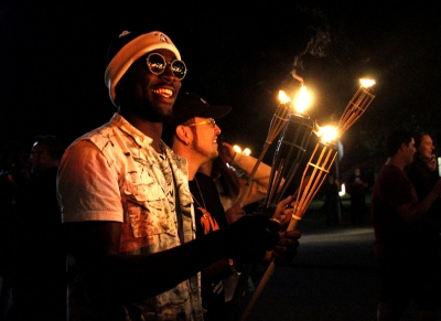 Anthony Onwuegbuchu, mechinical enginering junior , at the homecoming torch light parade, Thurday , Oct 19,2017. Photo by Sara Keeling