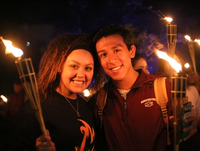 Keanna Jenkins, buisiness freshman, and Isaac Liguez, dental hygiene freshman at the torch lighting. 19th October 2017. Photo by Elias Maki