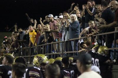 Crowd reacts after MSU scores a towchdown during the MSU vs Texas A&M Commerce game at Memorial Stadium,where MSU won 47-42, Oct 7, 2017. Photo by Francisco Martinez