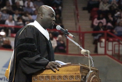 Commencement speaker Michael Obeng at the Midwestern State University graduation, May 14, 2016. Photo by Kayla White