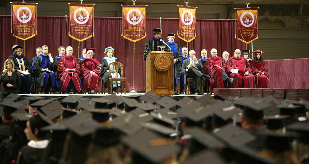 Provost Betty Stewart conferring the degrees at Midwestern State University graduation, May 10, 2014. Photo by Ethan Metcalf