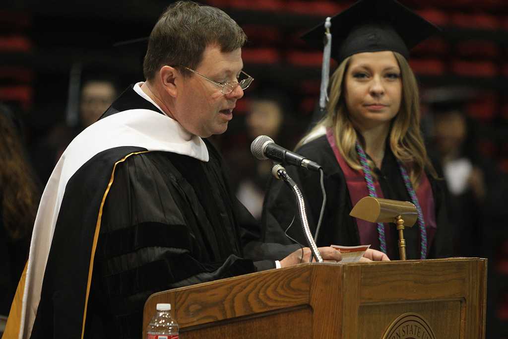Bill Powers announces graduates at Midwestern State University graduation, May 10, 2014. Photo by Lauren Roberts