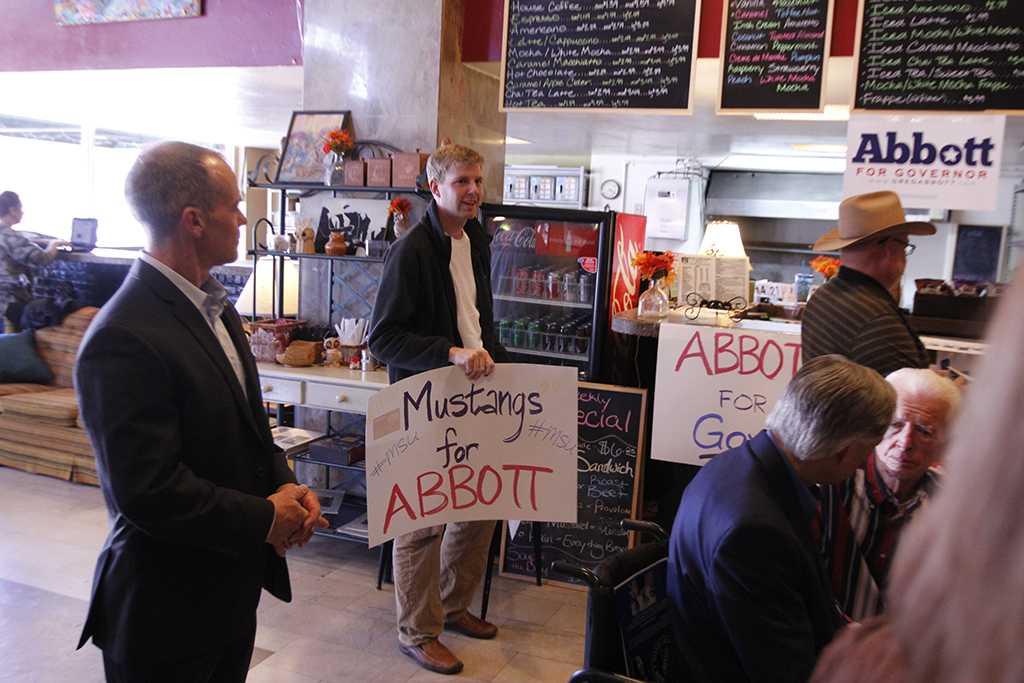Jonathan Lyne, Gubernatorial hopeful Greg Abbott spoke at 8th Street Coffee House in Wichita Falls, Feb. 18. Photo by Sam Croft.