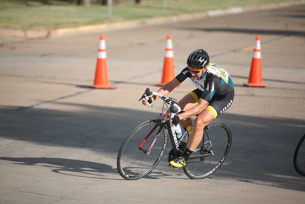 Hannah Ross races in the women's open road race at the Hotter N Hell. Ross placed third out of 27 cyclists who finished. Photo by Bradley Wilson