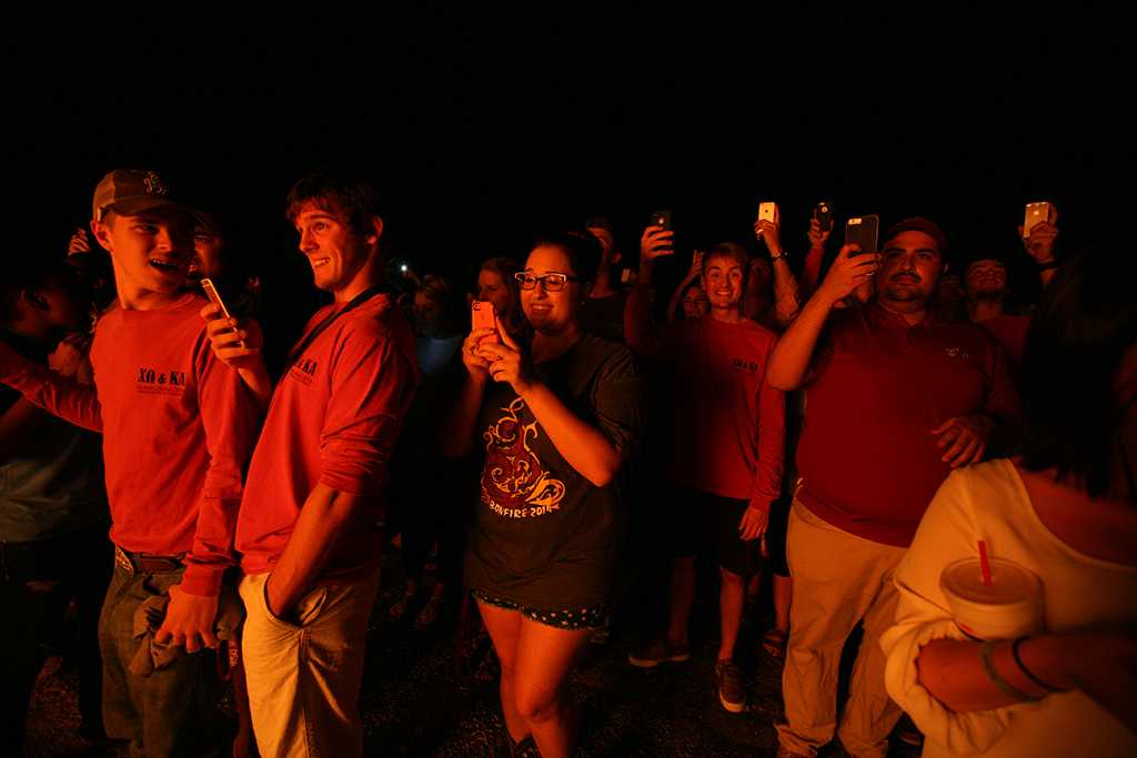 at the homecoming torchlight parade and bonfire, Oct. 23, 2014. Photo by Bradley Wilson