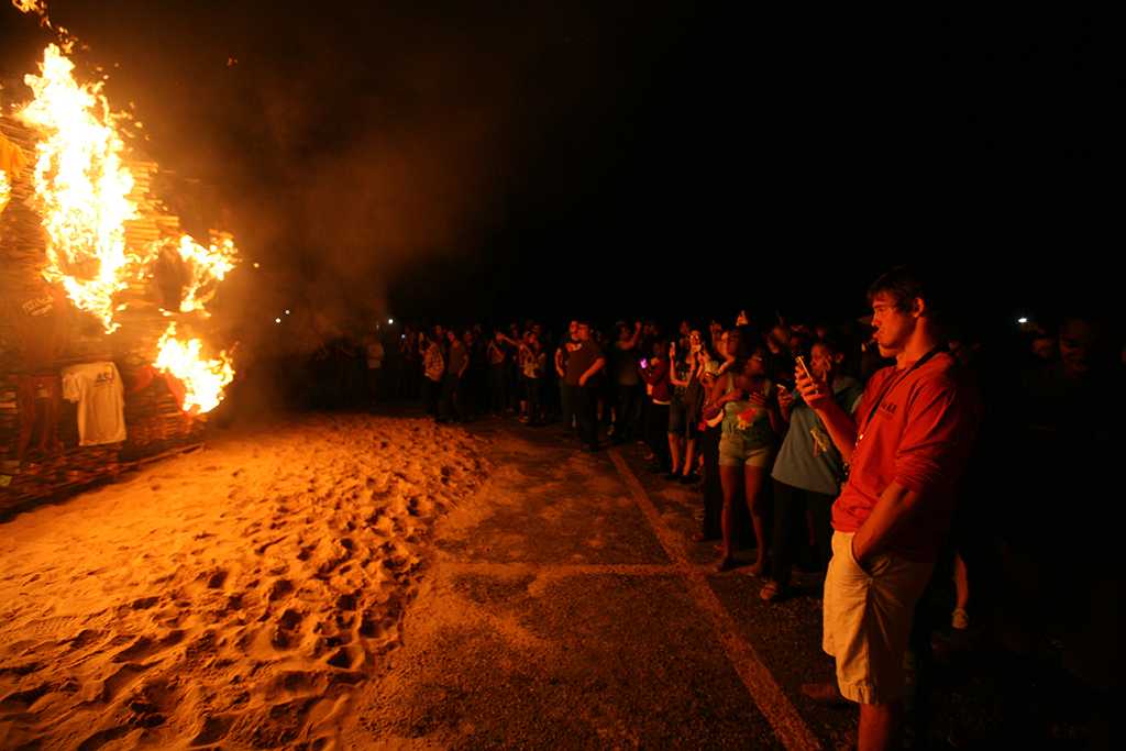 at the homecoming torchlight parade and bonfire, Oct. 23, 2014. Photo by Bradley Wilson