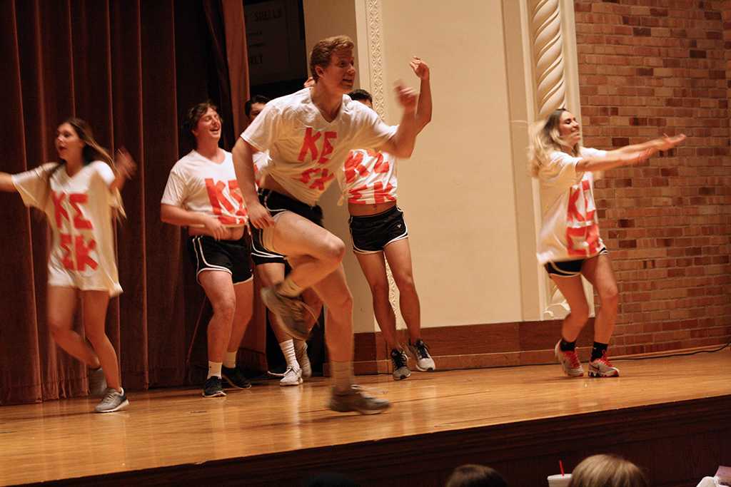 Kappa Sigma and Sigma Kappa performing at Lip Sync in the Akin Auditorium. 24 Oct. Photo by Bridget Reilly