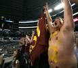Micah Whitworth, criminal justice freshman, cheers with the stang gang at Midwestern State University v. Eastern New Mexico game at AT&T Cowboys Stadium in Arlington, Sept. 20, 2014. Photo by Rachel Johnson