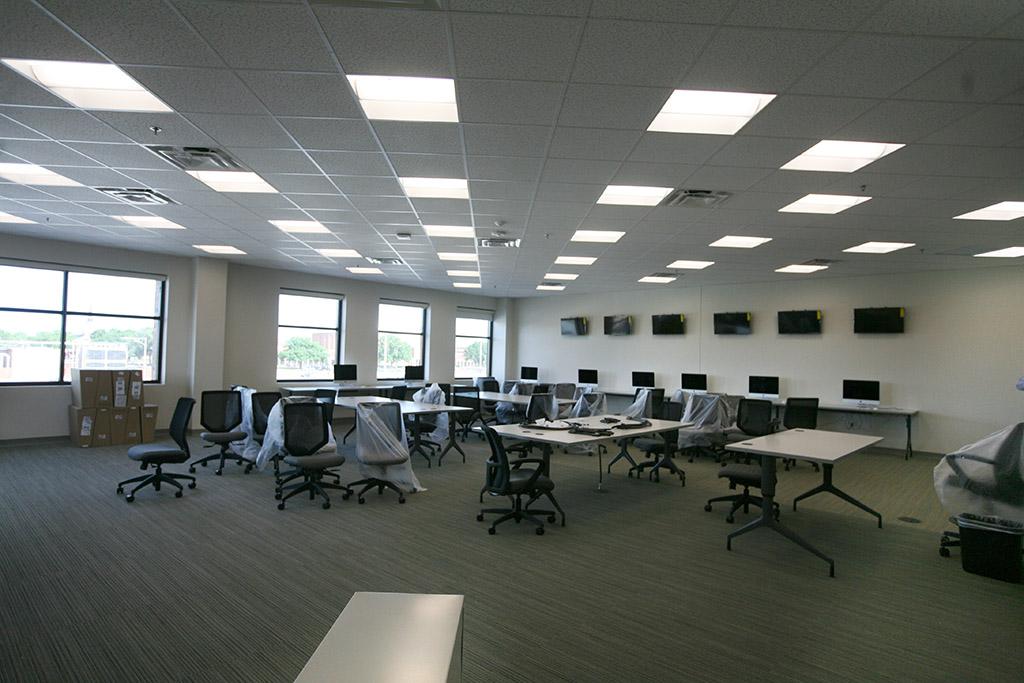 The second floor houses The Wichitan office and neighboring journalism lab/classroom both of which are significantly larger than the previous rooms. Photo by Leah Bryce