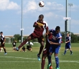 Hindowa Momoh, psychology freshman, heads the ball at Moneygram Soccer Park in Dallas Saturday afternoon. The game ended 2-0 against FC Dallas. Photo by Lauren Roberts