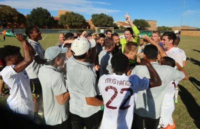 Players react after winning the Heartland Conference championship game aginst St. Edwardâs University. MSU won 1-0. Photo by Bradley Wilson