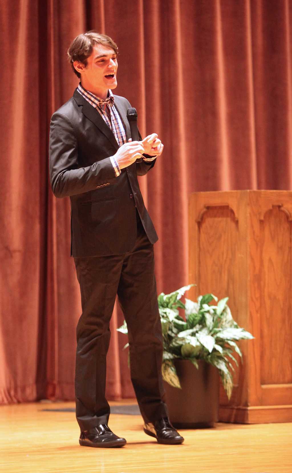 Second artist lecture series held by R.J. Mitte, speaking to students at the Akin Auditorium on the importance of tackling fears, combatting bullying and the stigma behind disabilities. Oct 18, 2016. Photography by Bridget Reilly
