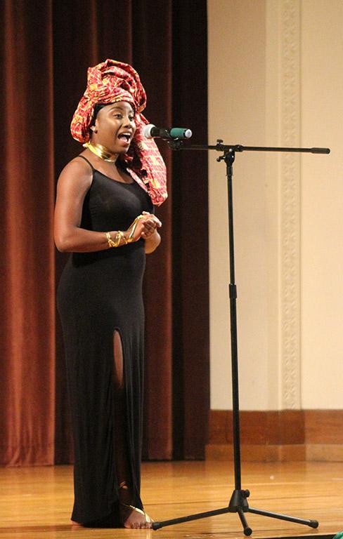 Kamilah Tobin, mass communication sophomore, gives a welcome to this years Caribfest Pageant, she was the 2016 crown holder for Miss Caribfest. Photo by Marissa Daley