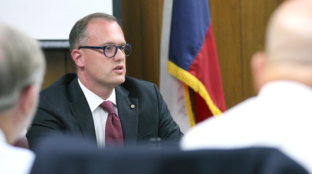 Brent Wallace, North Central Texas College president, discusses expansion with NCTC in Flower Mound during the board of regents meeting Aug. 4. University president Suzanne Shipley said that the benefits outweigh the costs when it comes to expanding.