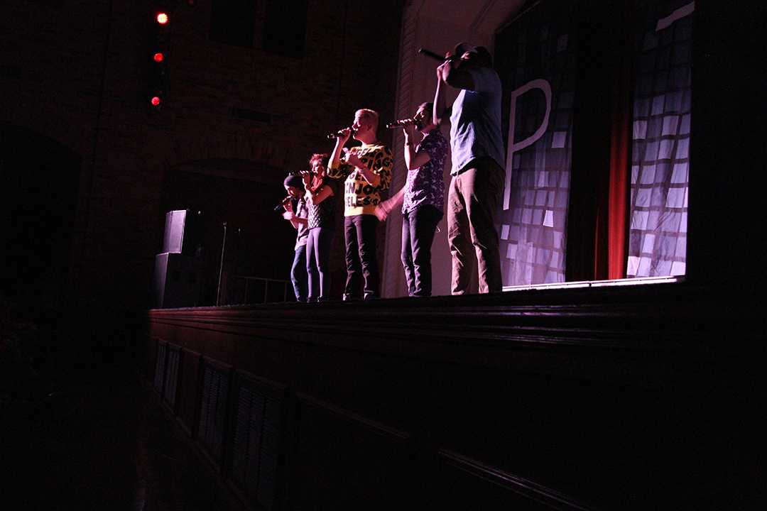 In the first show of their 2014 international tour, the group Pentatonix consisting of Scott Hoying, Kirstie Maldonado, Mitch Grassi, Avi Kaplan and Kevin Olusola, performed in Akin Auditorium at Midwestern State University Feb. 4. Photo by Lauren Roberts