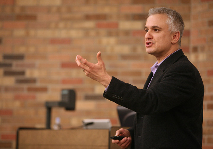 Peter Boghossian, philosophy instructor at Portland State University, spoke in Dillard auditorium May 1 at 7 p.m. About 120 people attended the free lecture, âJesus, the Easter Bunny, and Other Delusions: Just Say No!â Photo by Connor Bennett