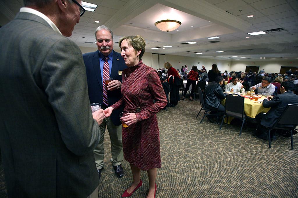 Suzanne Shipley greets people at the lunch following her inauguration as university president, Midwestern State University, Dec. 11, 2015. Photo by Bradley Wilson