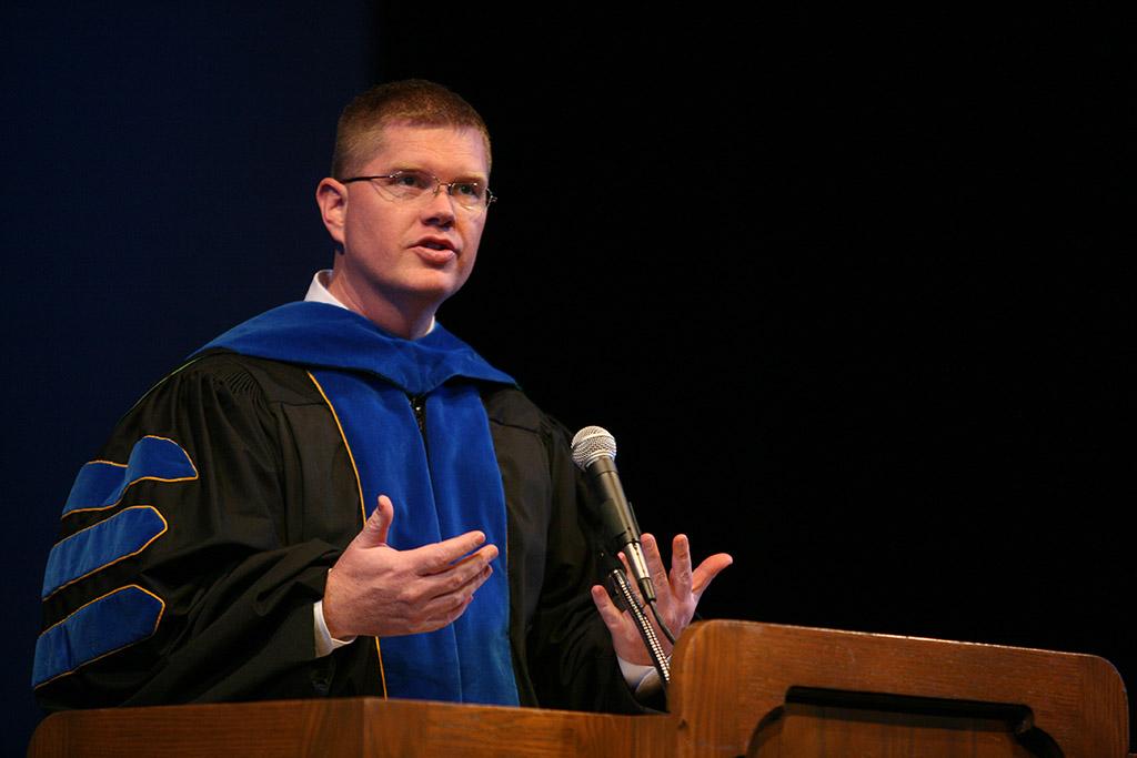 Faculty Senate Chair David Carlston at the inauguration of Suzanne Shipley, university president, Midwestern State University, Dec. 11, 2015. Photo by Bradley Wilson