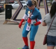 Alyssa Morse, a graduate student in psychology, dressed as Capt. America for superhero day during the Party at the Quad in the soccer field parking lot. Photo by Avery Whaite.