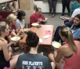 Students sit together, enjoying ice cream at the Ice cream social organized by the Residence Hall Association in the lobby of Killingsworth on Aug 24th. Photo by Kayla White.