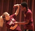 Tessa Rae Dschaak, theatre sophomore, with Xavier Alexander, theatre sophomore, as a negative consent response at the Since Last Night performed by the theatre in Akin Auditorium on Aug 25th. Photo by Kayla White.