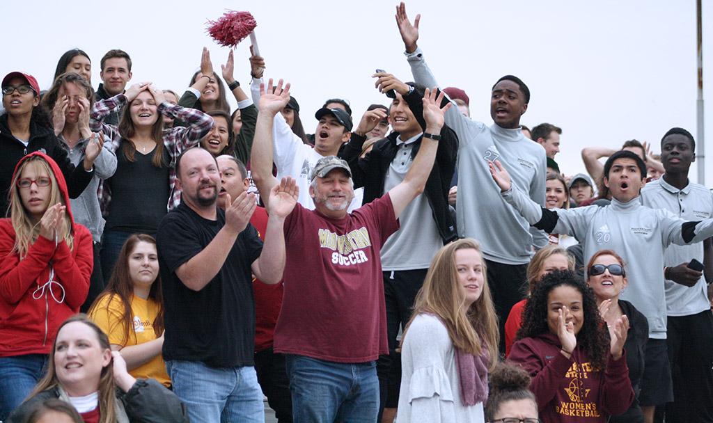 Midwestern State University fans celebrate after defender and kinesiology junior Patrick Fitzgerald socers his first goal of the match against Colorado Mesa University. Nov 12. Photo by Bridget Reilly