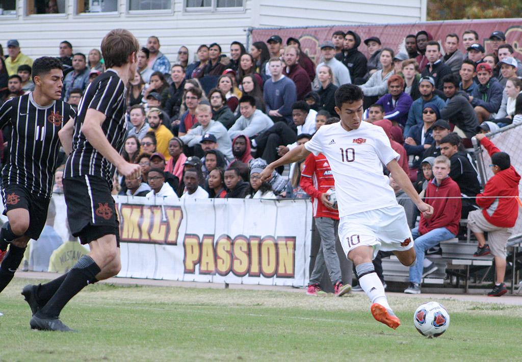 Midfielder and business managment sophomore, attempts a shot a goals against Colorado Mesa University. Nov 12. Photo by Bridget Reilly